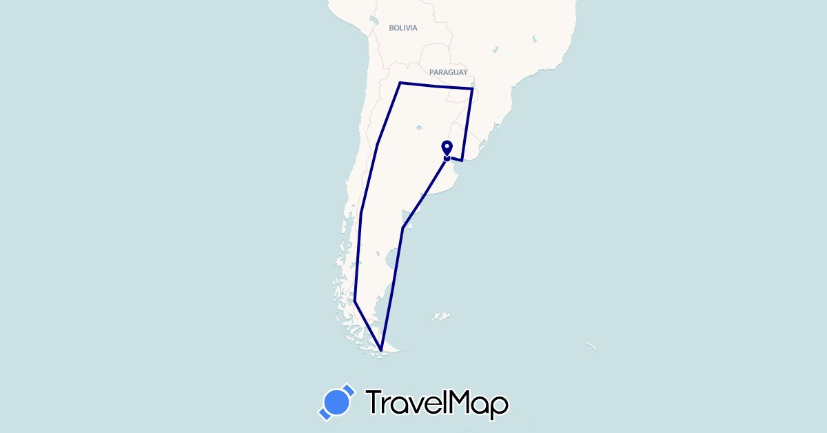 TravelMap itinerary: driving in Argentina, Uruguay (South America)